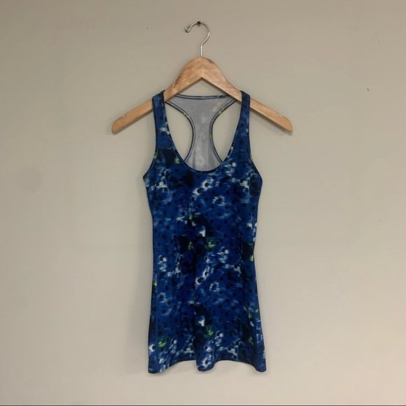 Lululemon Cool Racerback Tank Top Sapphire Blue White Black Polka Dot Size 2 - Picture 8 of 9